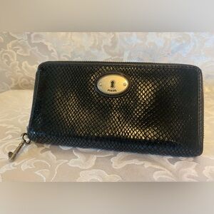 Vintage 90s Fossil Leather Wallet, Snakeskin Embossed, 8x4.25